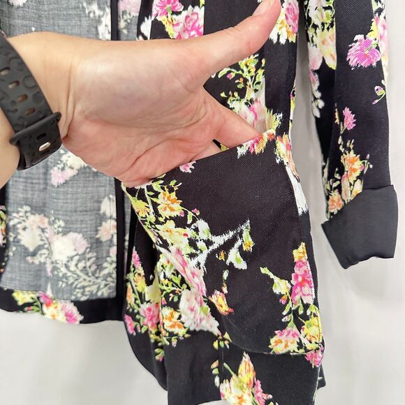 Candies Blazer Jrs Large Black Floral Open Front Unstructured Feminine Hipster - Picture 5 of 11